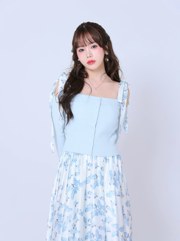 Flower ribbon flare long onepiece(eme10396)