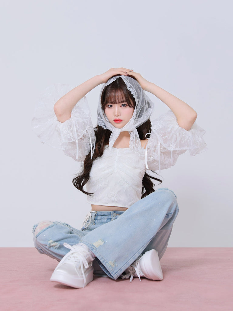 Candy sleeve lace tops(eme10708)