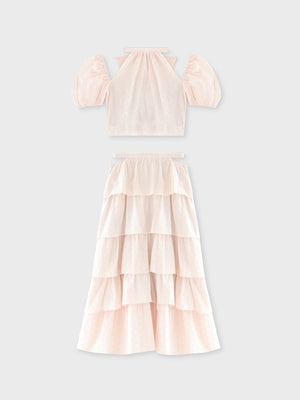 Cotton lace cut-out tops(eme10476)