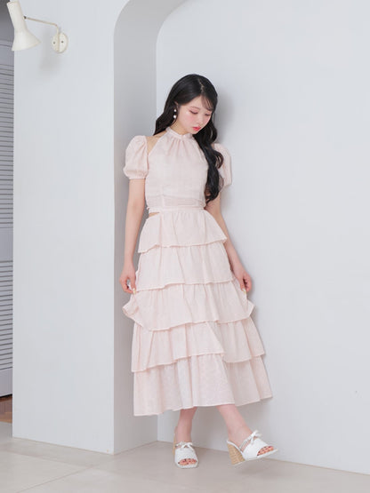 Cotton lace tiered long skirt(eme10477)