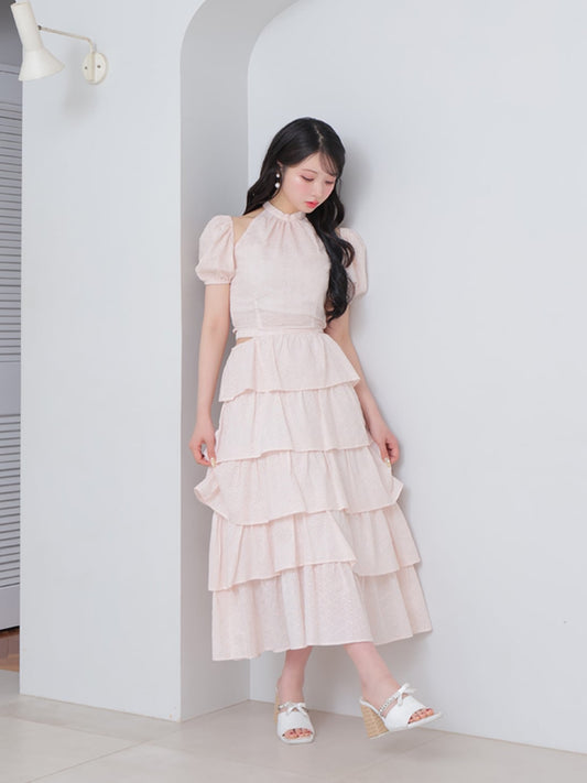 Cotton lace tiered long skirt(eme10477)