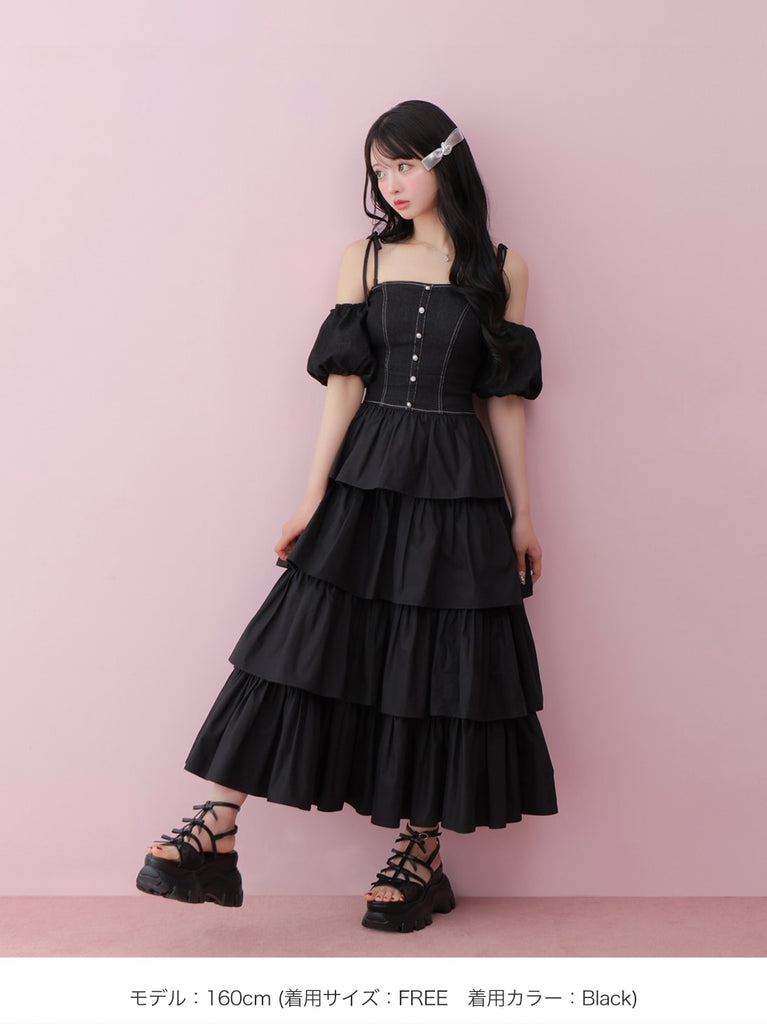 denim docking tiered one piece(eme10389)