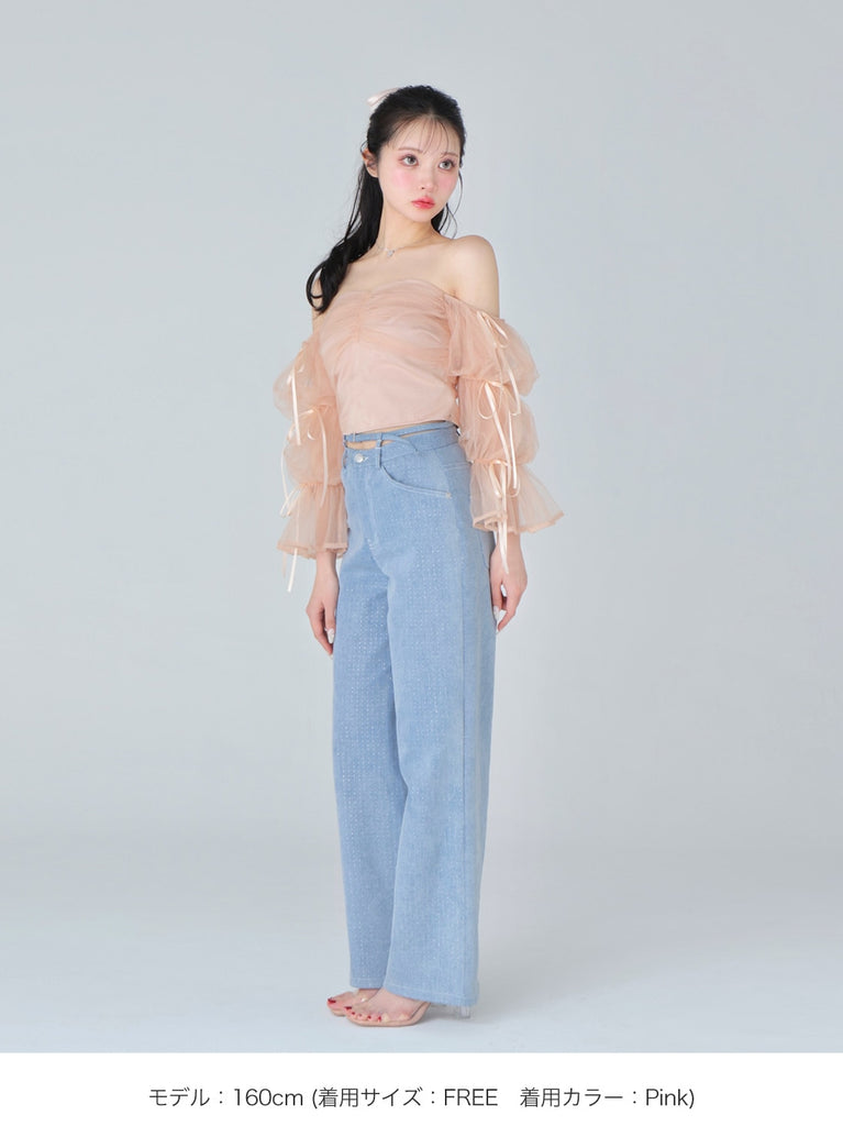 Candy sleeve tulle tops (eme10343)