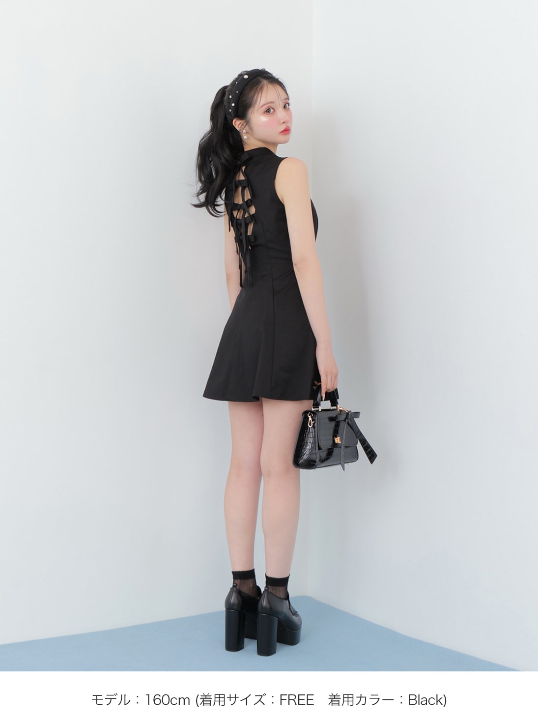 Back ribbon flare mini onepiece(eme10604)