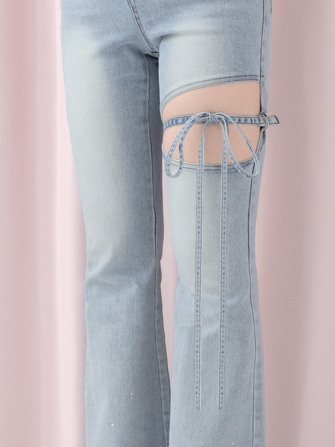 Ribbon bleach flare denim(eme10711)
