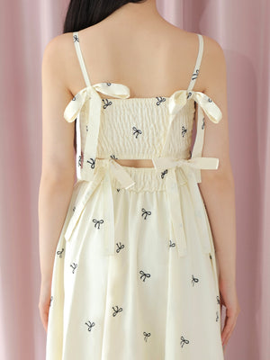 Ribbon embroidery shirring one piece(eme10391)