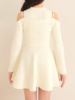 Cable knit layered onepiece(eme10802)