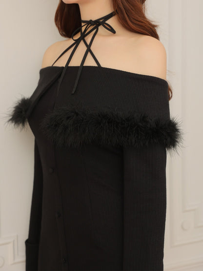 2way feather collar mini onepiece(eme10375)