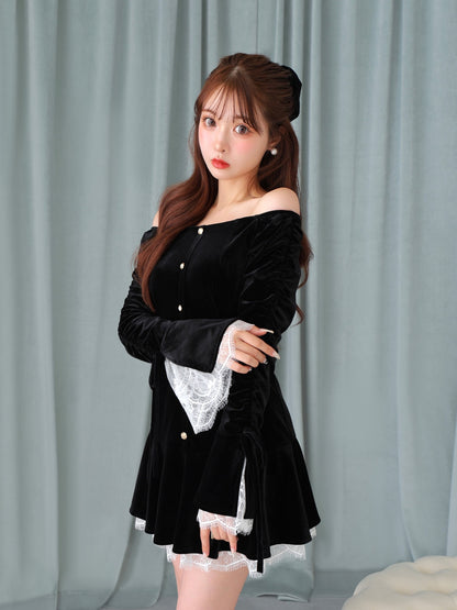 【Pre Order】Classical velvet mini onepiece(eme10610)