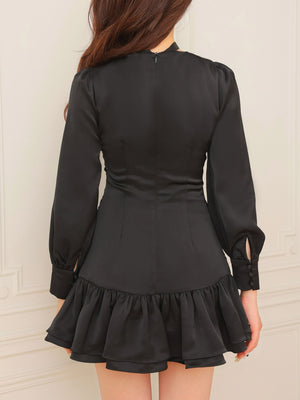 Gather ribbon blouse onepiece(eme10735)