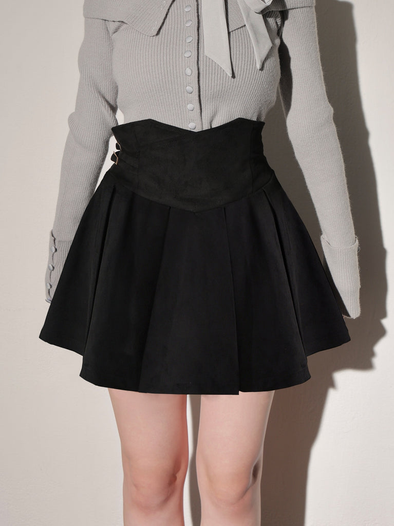High waist belt pleated mini skirt(eme10758)