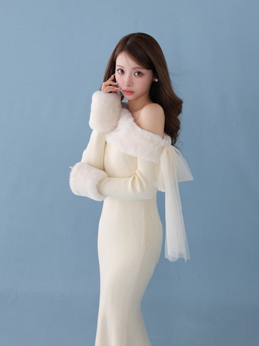【SALE】Fur shoulder mermaid onepiece(eme10739)