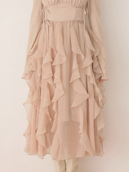 Ruffle frill chiffon docking onepiece(eme10769)