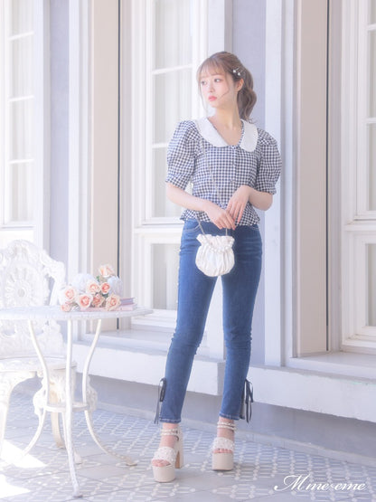 【SALE】Ribbon skinny denim (eme10128)