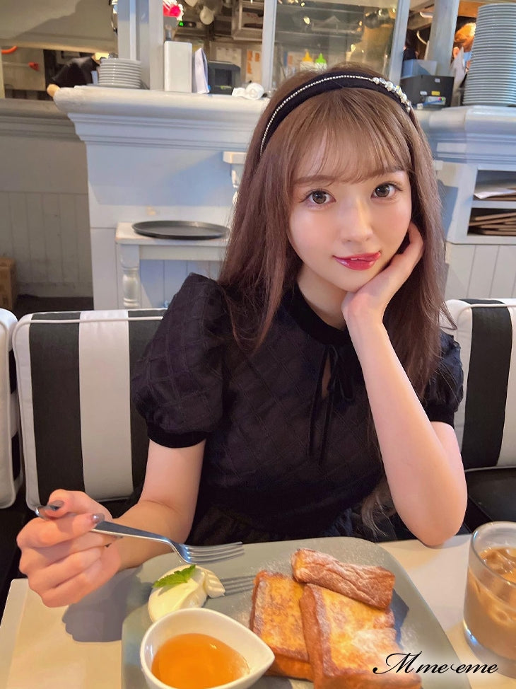 【SALE】 Black ribbon volume dress (eme10235)