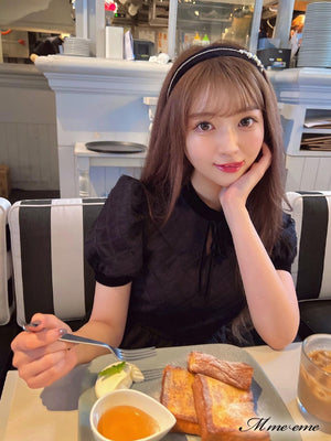 【SALE】 Black ribbon volume dress (eme10235)