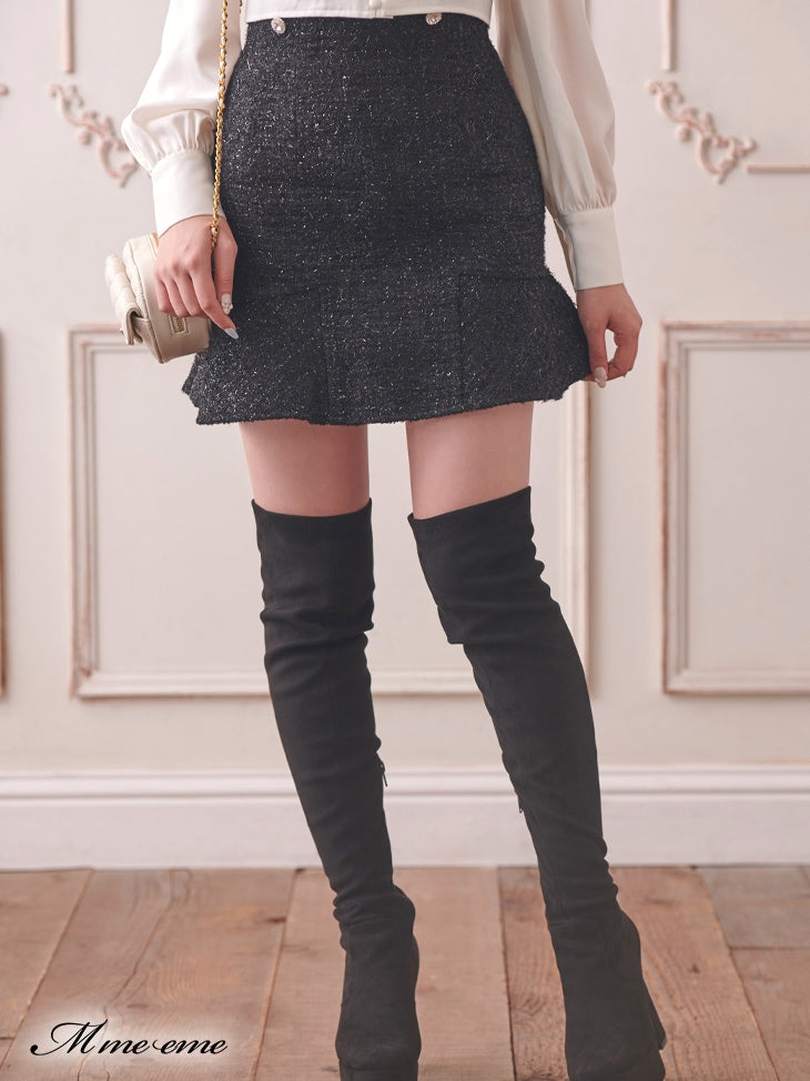 【SALE】High waist lame tweed skirt (eme10283)
