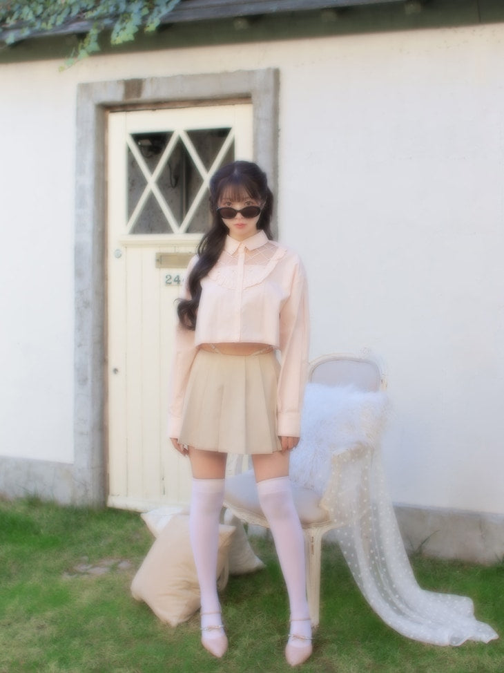 【SALE】Waist bijou pleated skirt (eme10432)