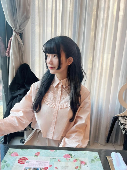 【SALE】Sheer bijou cropped shirt (eme10430)