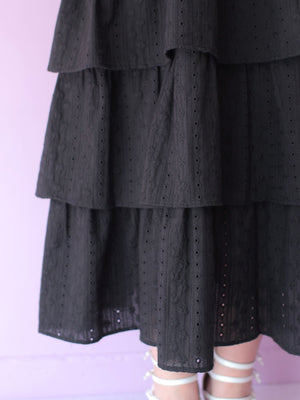 【SALE】Cotton lace tiered long skirt (eme10438)