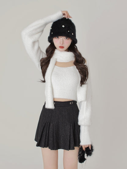Belt design pleats mini skirt(eme10362)