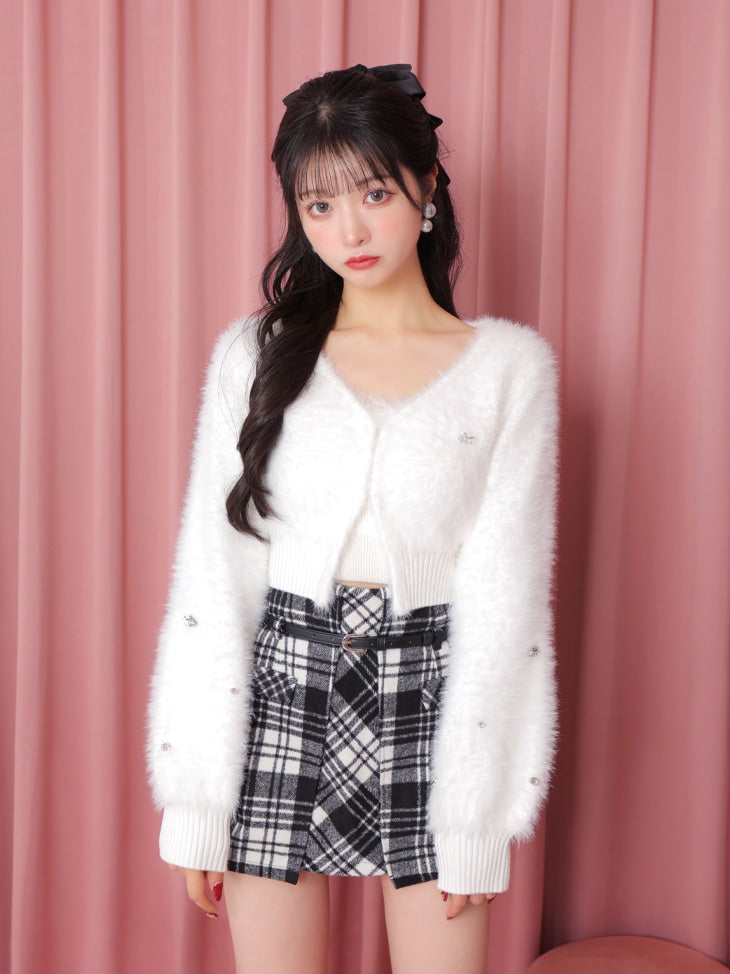 V neck shaggy knit cardigan(eme10360)