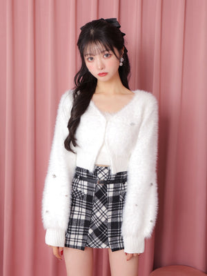 V neck shaggy knit cardigan(eme10360)