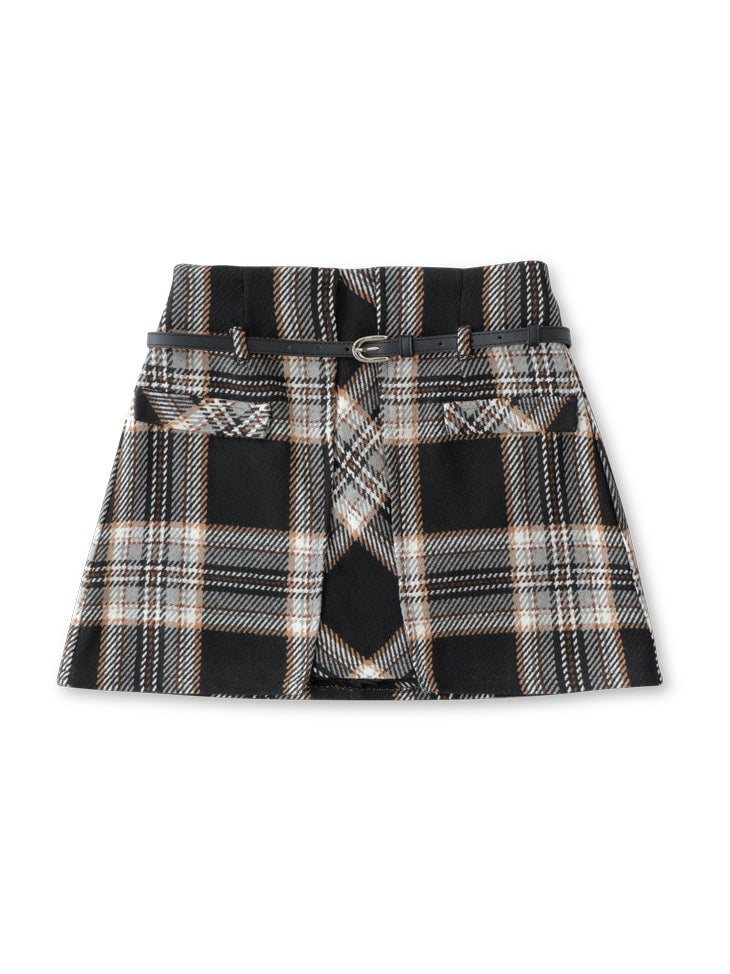 High waist check mini skirt(eme10449)
