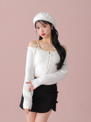 Lame ribbon trapizoid mini skirt (eme10370)