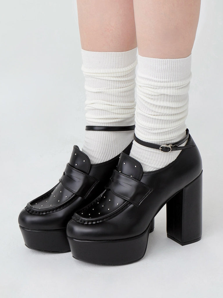 Studs leather loafer(eme10606)