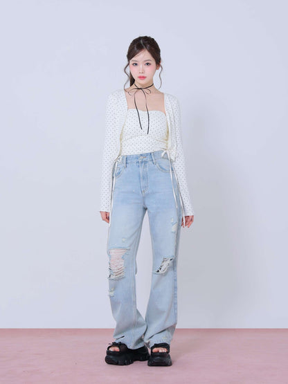 Back ribbon bear ensemble tops(eme10381)