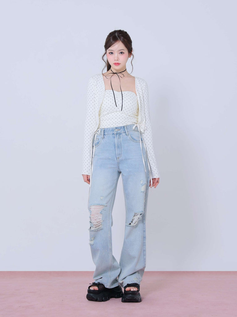 Back ribbon bear ensemble tops(eme10381)