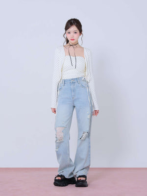 Back ribbon bear ensemble tops(eme10381)