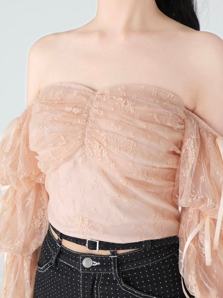 Candy sleeve lace tops(eme10708)