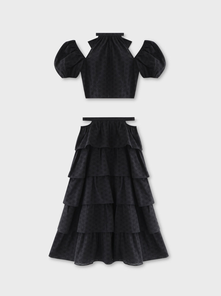 Cotton lace cut-out tops(eme10476)