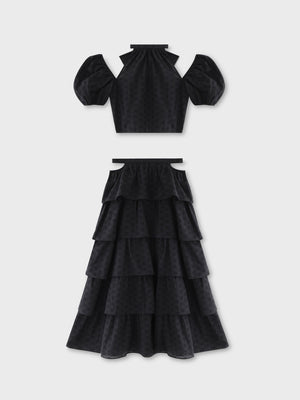 Cotton lace cut-out tops(eme10476)