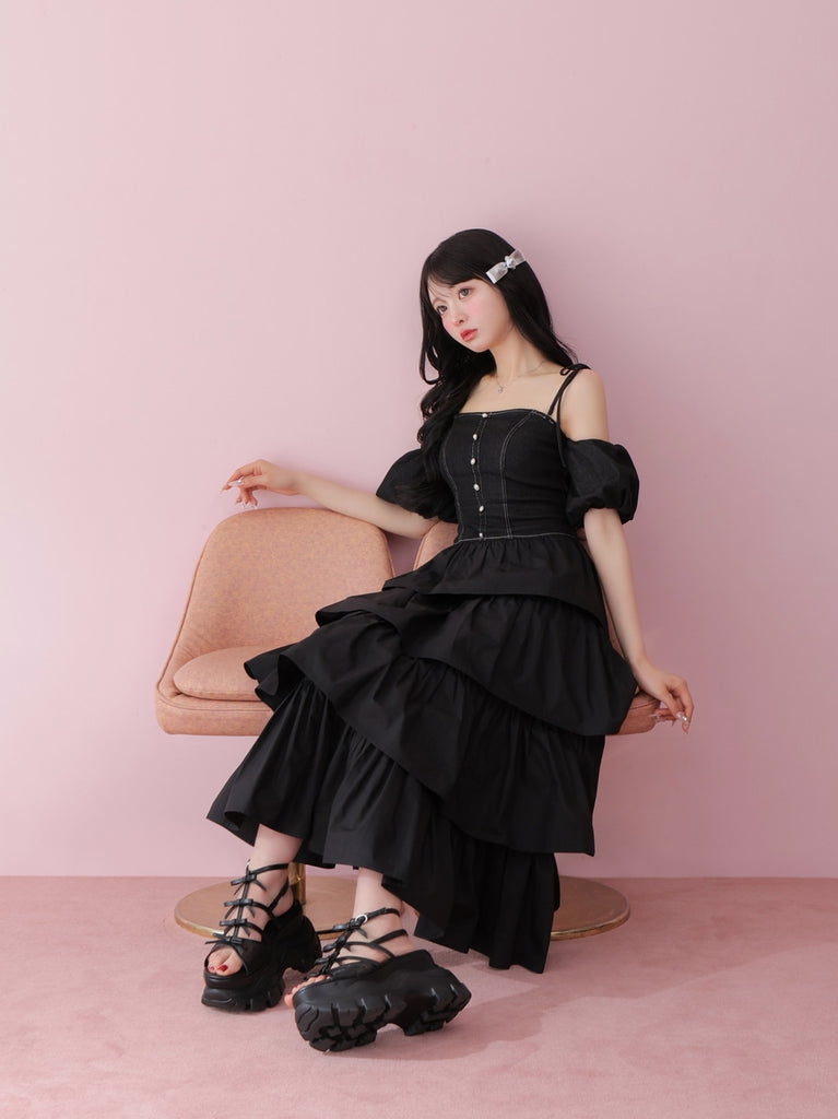 denim docking tiered one piece(eme10389)