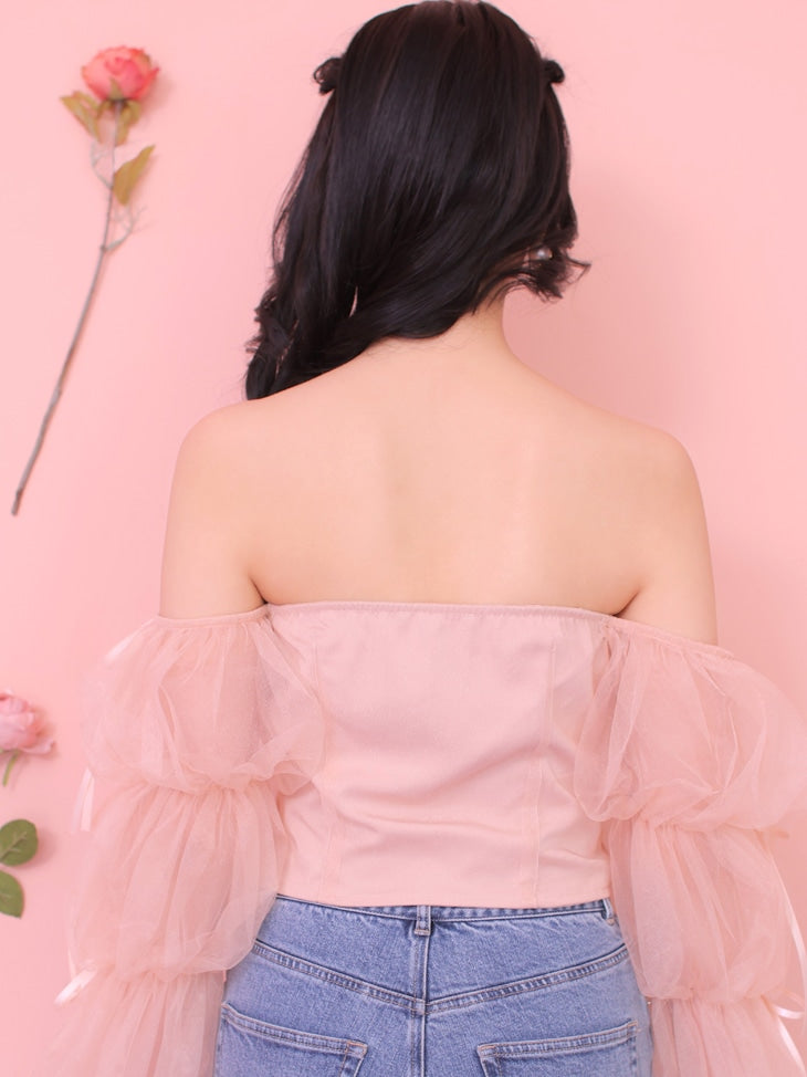 Candy sleeve tulle tops (eme10343)