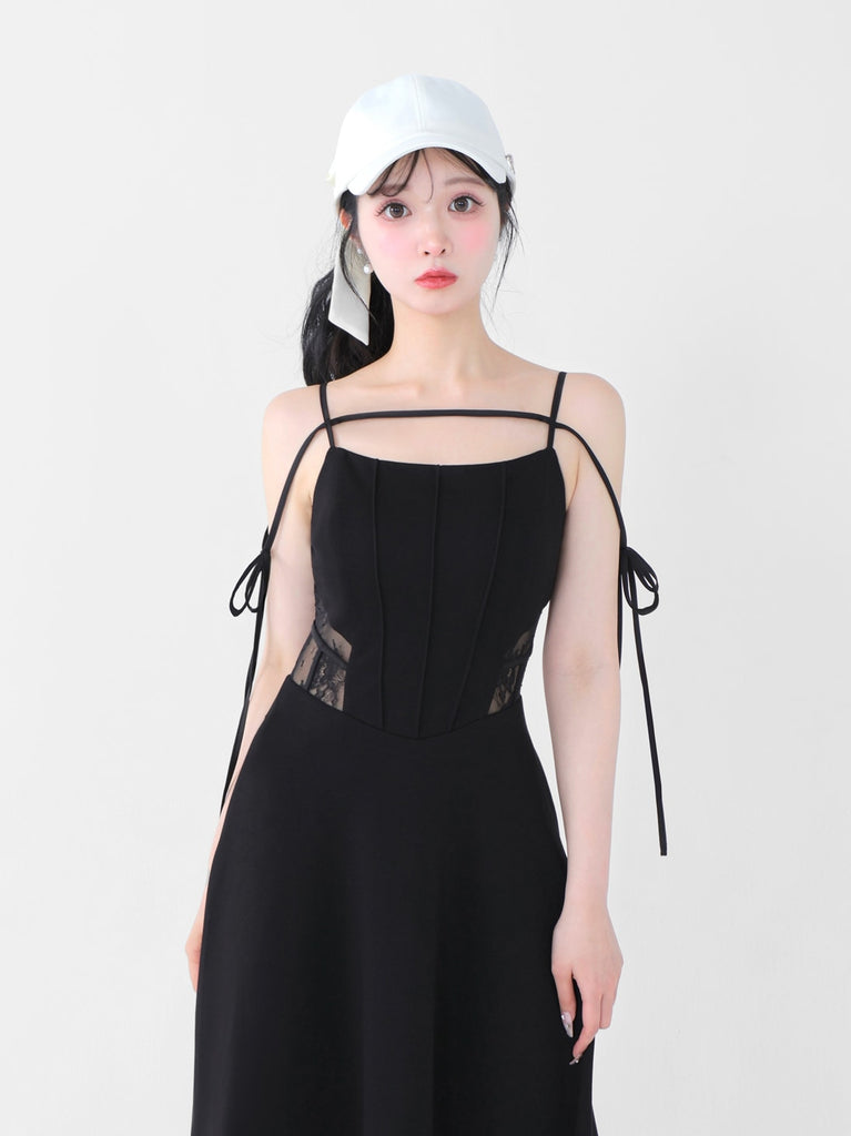 Side lace smooth ribbon onepiece(eme10394)