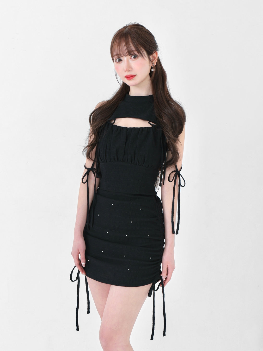 Cut out ribbon gather tops(eme10702)