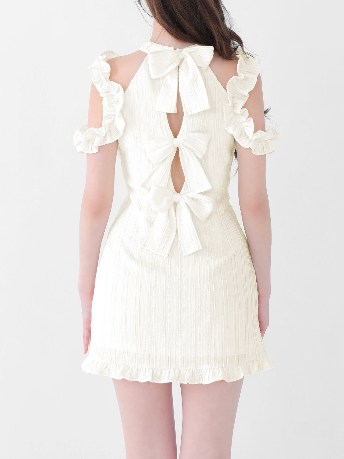 Back ribbon shirring mini onepiece(eme10705)