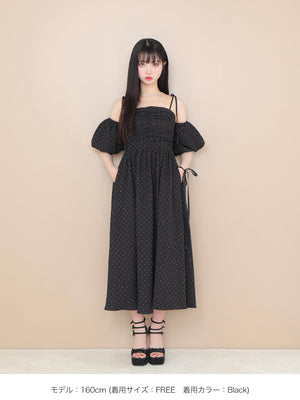 Puff sleeves studded long onepiece(eme10487)