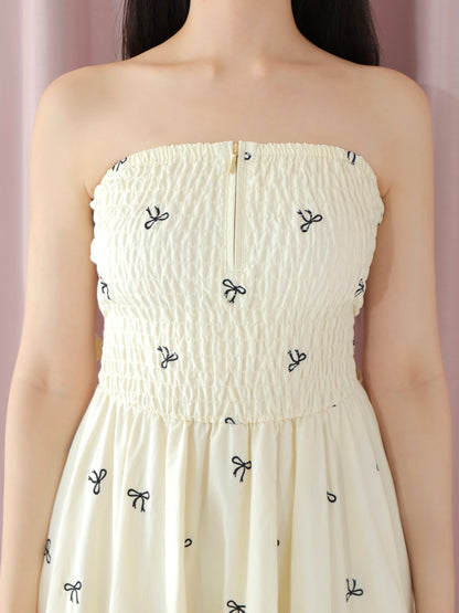 Ribbon embroidery shirring one piece(eme10391)