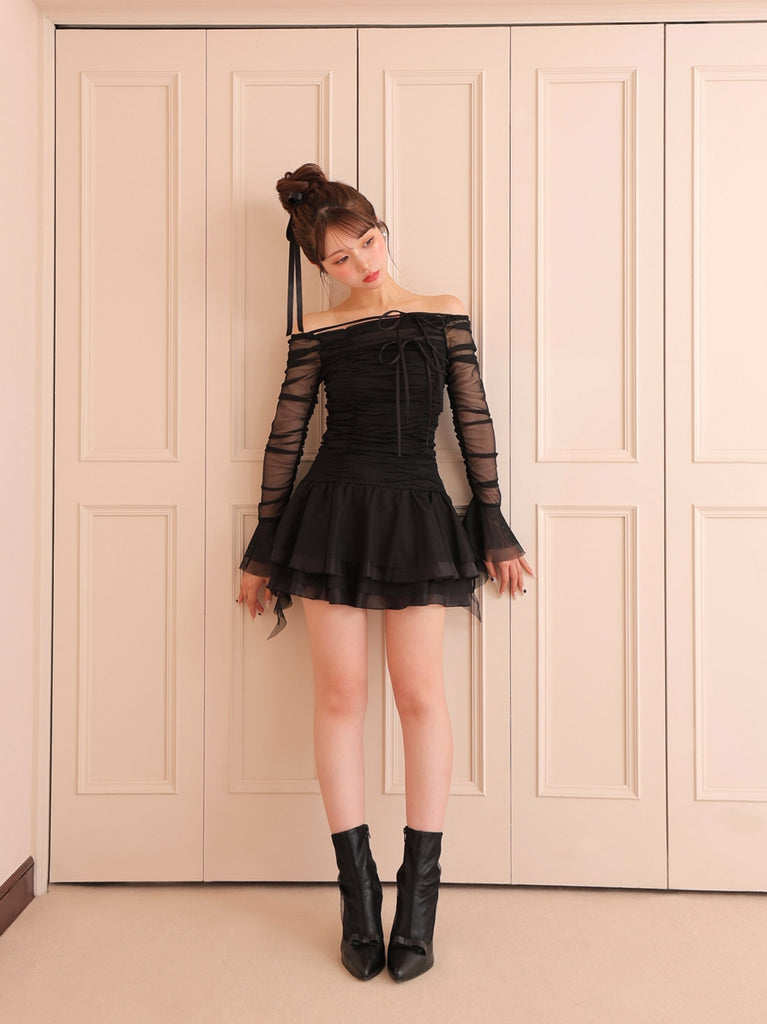 Chiffon mesh gathered setup(eme10765)