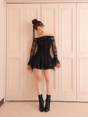 Chiffon mesh gathered setup(eme10765)