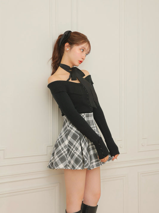 Bijou check flare mini skirt(eme10368)