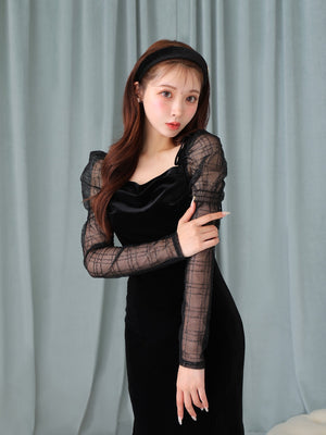 Velvet sheer long onepiece(eme10553)
