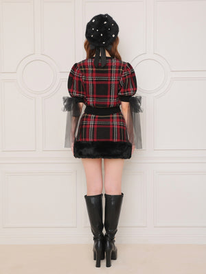 Royal tartan fur skirt(eme10778)