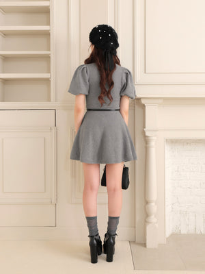 Sequin puff knit belt onepiece(eme10552)