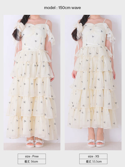 【Pre Order】Lame chiffon ribbon slit onepiece(eme11087)